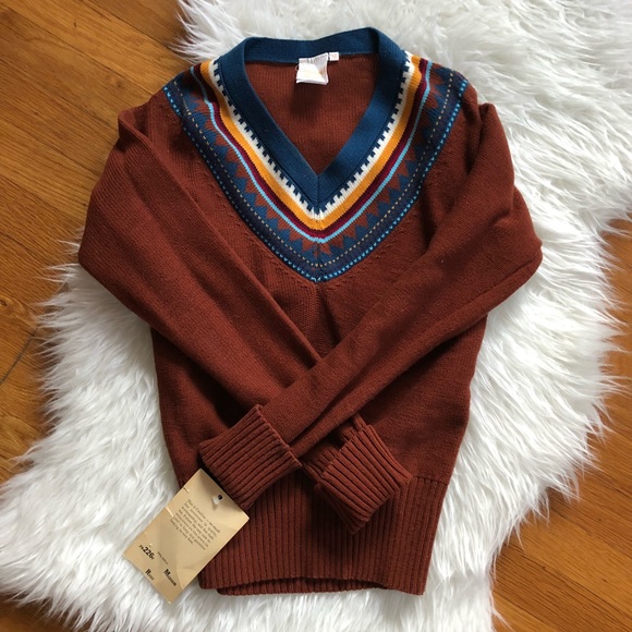 Vintage Sweaters - VTG DEADSTOCK 1970’s FAIR ISLE V NECK